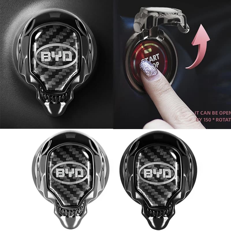 Skull Car Engine Start Stop Button Cover For BYD Song Plus Atto 3 Han Tang Yuan Seal Sealion Zinc Alloy Carbon Fiber Ignition Sw