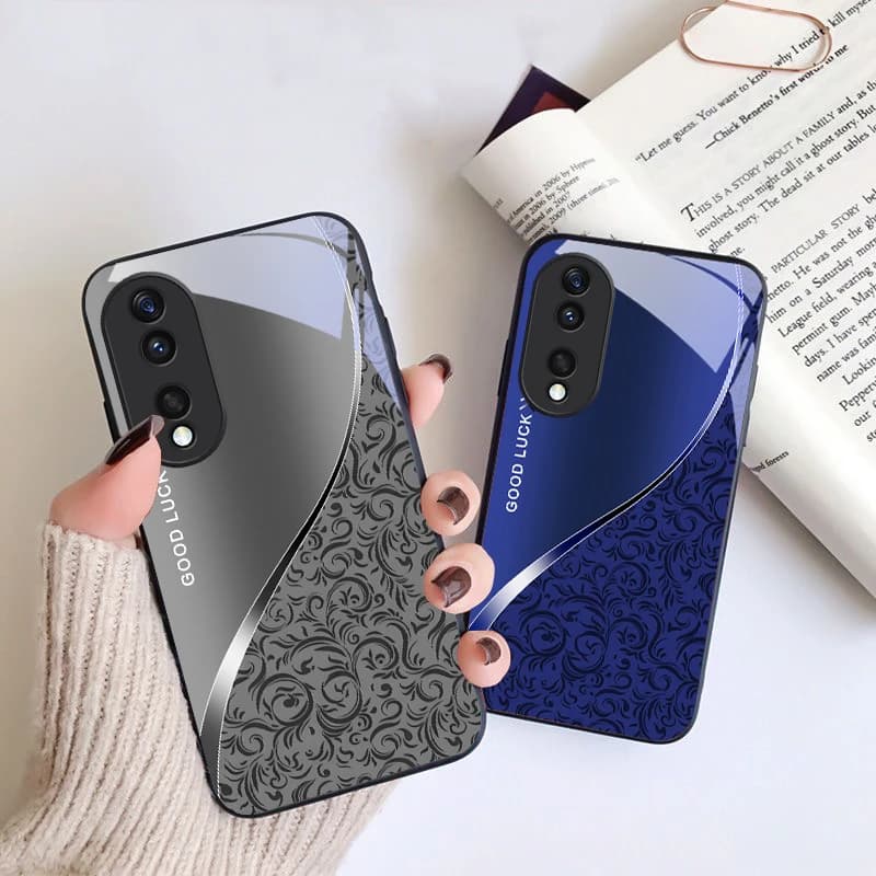 Black curly grass pattern For Honor X6 X9c X9 X6b X8a X8 X9b X5b Plus X8b 30 Pro+ 50 Pro 70 90 200 Lite Black Glass Phone Case