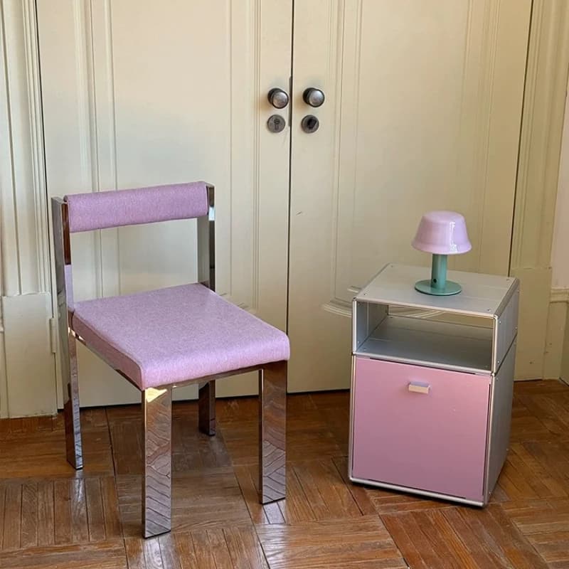 Mid-century Mirror Stainless Steel Dining Chair Upholstered Backrest Chair Small Space Dining Seat for Kitchen Home Furniture