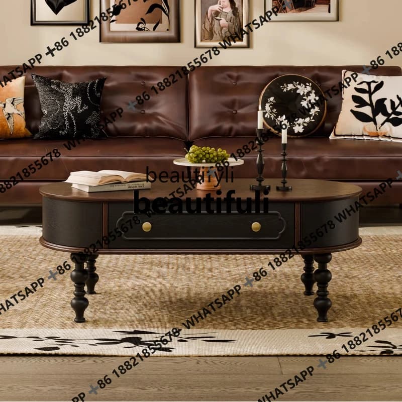 French solid wood coffee table TV cabinet combination living room household small apartment light luxury retro tea table