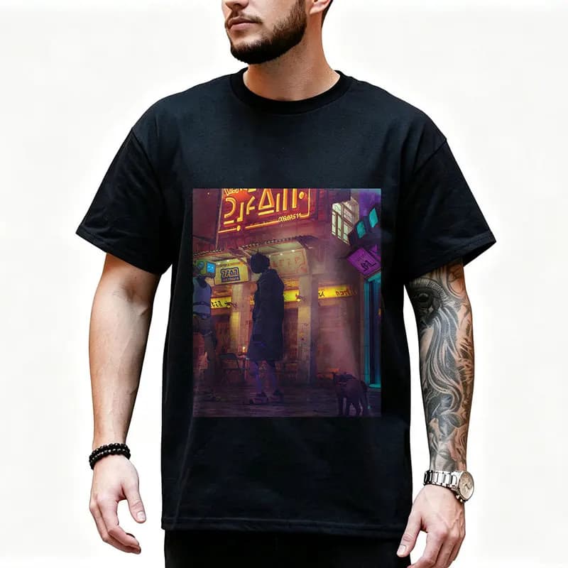 Stray Video Game Cat Graphic T‑Shirt O‑Neck Short Sleeve Unisex Tees Cyberpunk Stray Cat Print Casual Streetwear For Gamer Fans