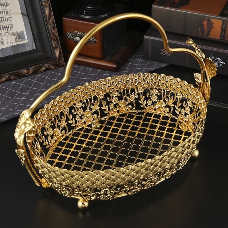 High-grade light luxury European-style household metal wrought iron living room coffee table fruit basket large basket