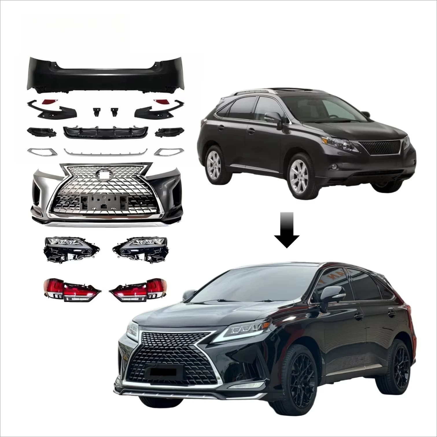 Bodykit for Lexus RX270 RX300 Rx350 2009-2015 Upgrade to RX400 RX350 2020 Style Odykit LED Headlights Car Accessories