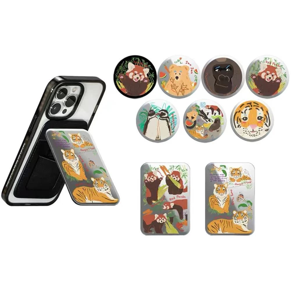 Cartoon Animals Zoo Magnetic Grip Card Holder Phone Stand for IPhone Holder Mount Support for Galaxy Phone Accessories