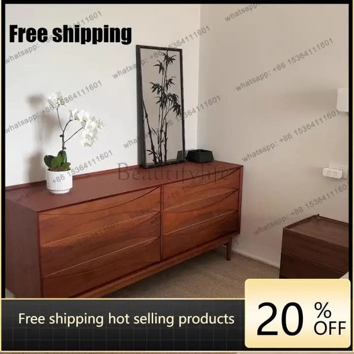 Hot Solid wood retro North American walnut storage bedroom six buckets locker simple living room drawer