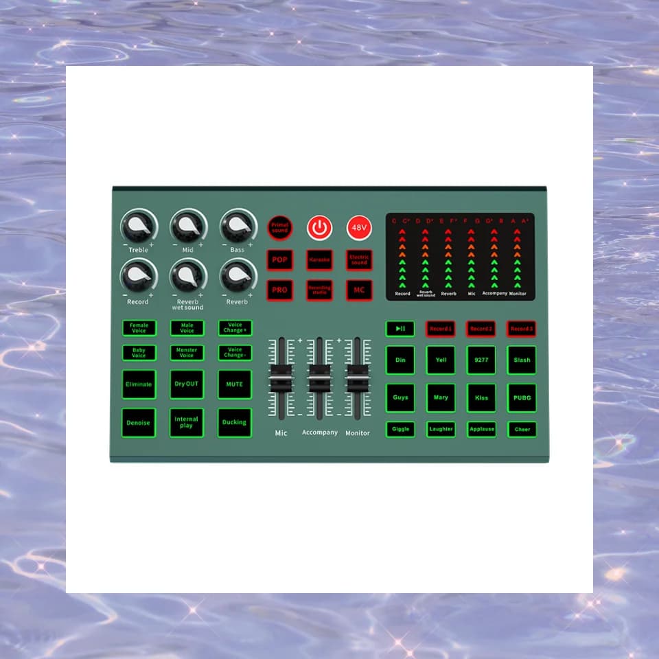 WJ3 Professional Sound Card with Cross-Border English Version Metal Body Supports 48V and 5V Microphones for Recording
