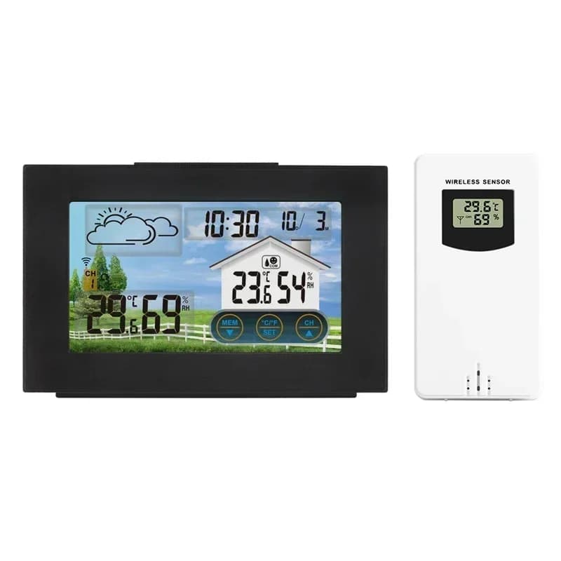 3551A Weather Clock Color Screen Touch Indoor Outdoor Temperature Humidity Comfort Level Display Weather Forecast Alarm Clock