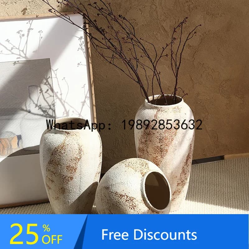 Vintage New Chinese Style Ceramic Vase Wabi-Sabi Style High-End Living Room Decorative Ornament