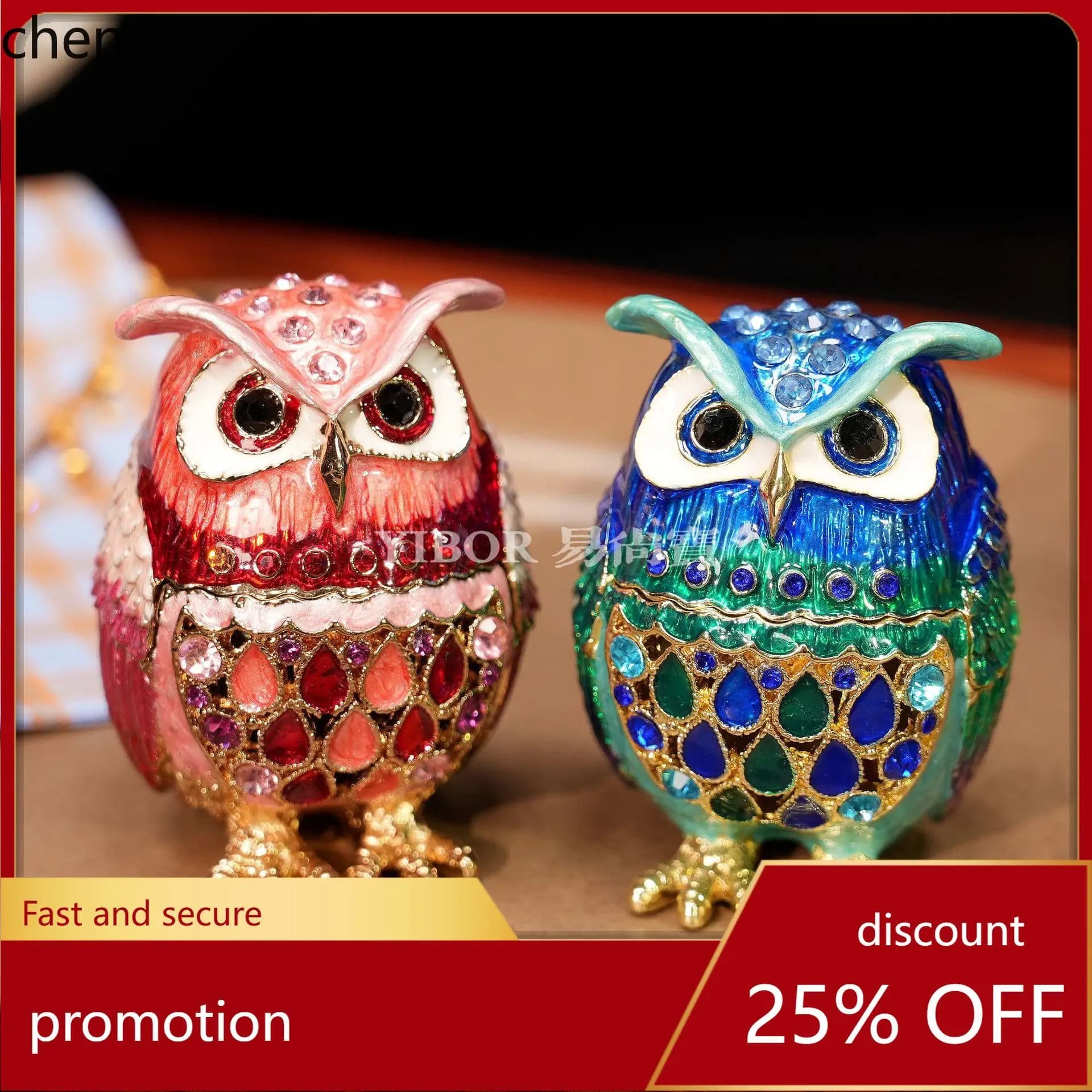 H1 Foreign Trade Cross-Border Alloy Enamel Jewelry Box Owl Handicraft Creative Small Ornament Home Decoration