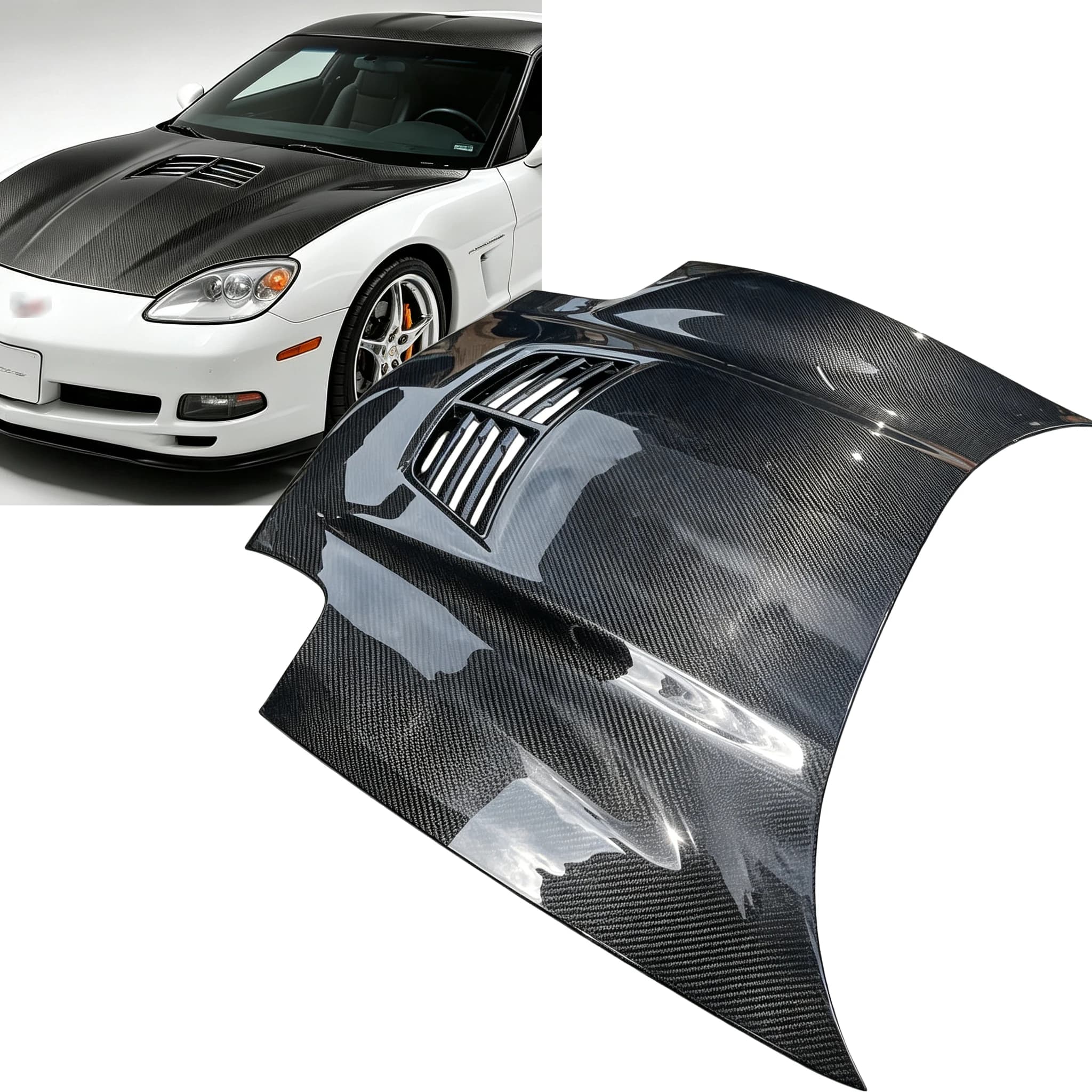 Carbon Fiber Vented Air Scoop Engine Hood Bonnet for Chevrolet Corvette C5 1997-2004Carbon Hood Sports Car Tuning Body Kit Parts