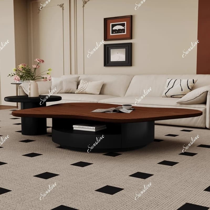 Medieval style special-shaped living room household small apartment walnut leather creative coffee table combination