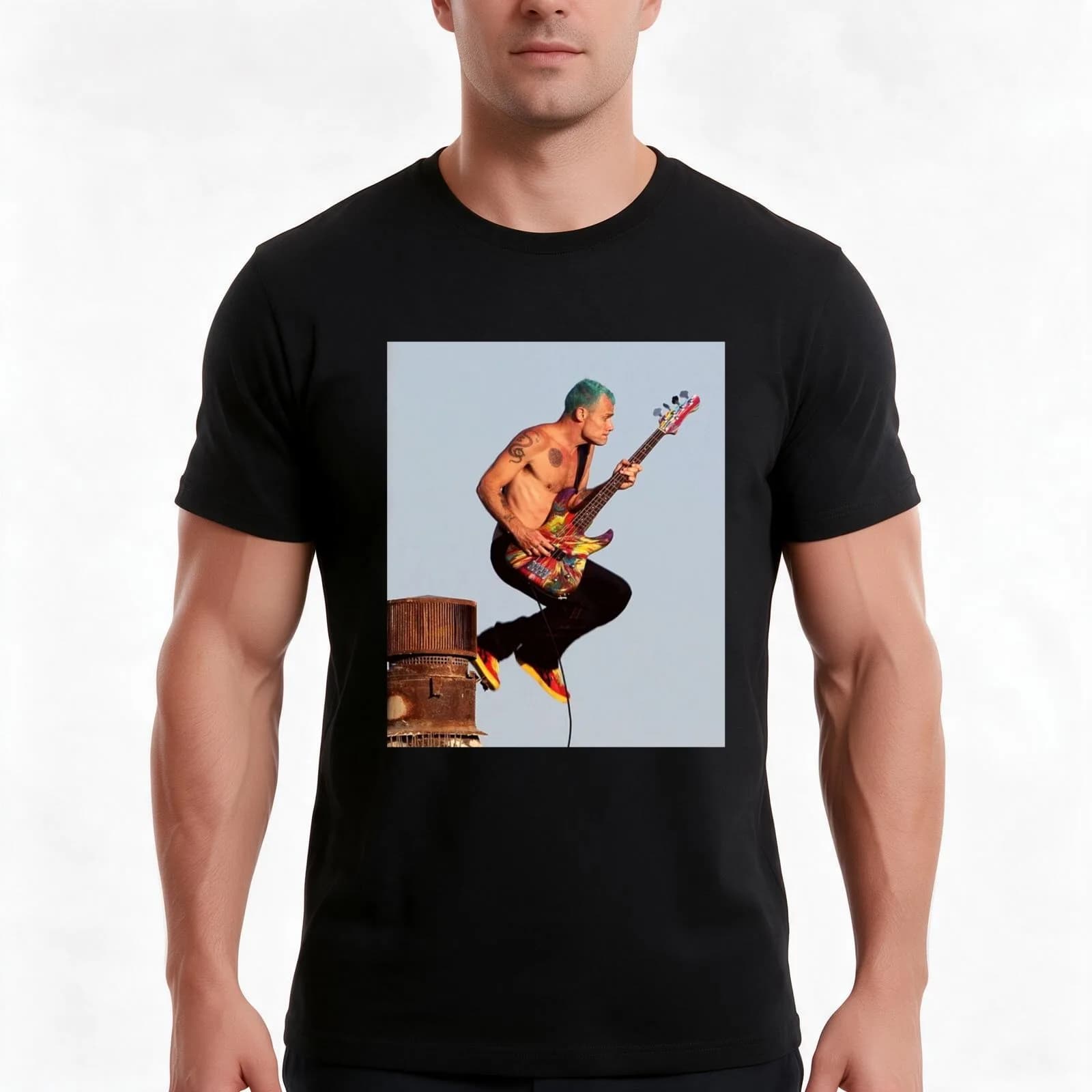Flea Bass T-Shirt, Summer Casual Cotton Tee, Oversized Streetwear Tops, Vintage Graphic Print, Loose Fit Short Sleeve