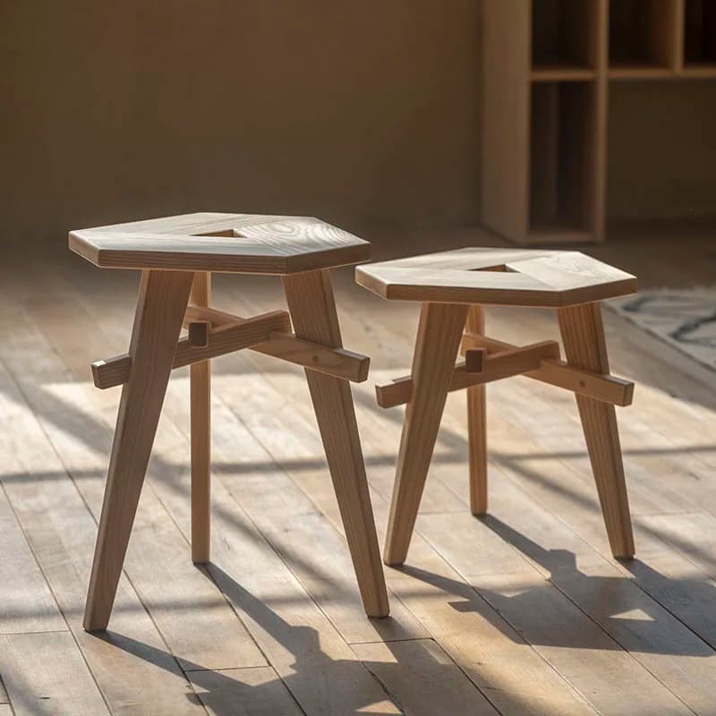 LTT large snowflake stool household all solid wood wabi-sabi wind mortise and tenon bench dining side stool