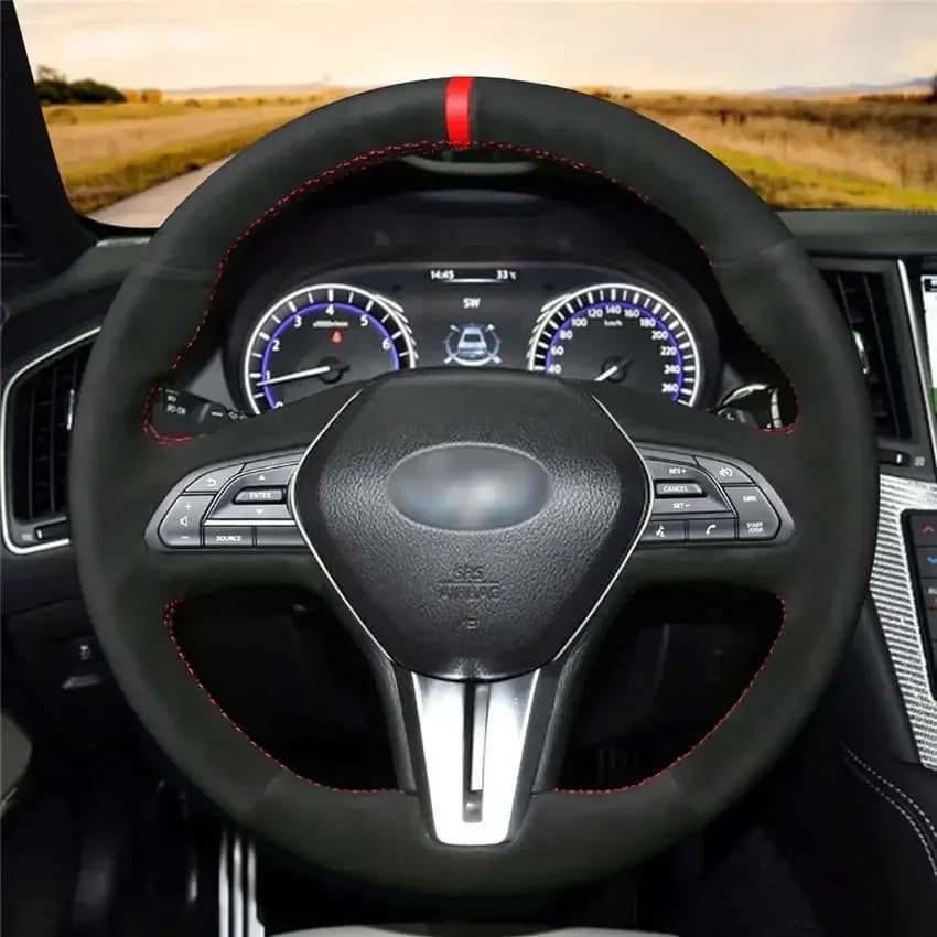 Black Suede Car Steering Wheel Cover For Infiniti Q50 2018-2019 Q60 2016-2018 QX50 2018-2019 Car Accessories