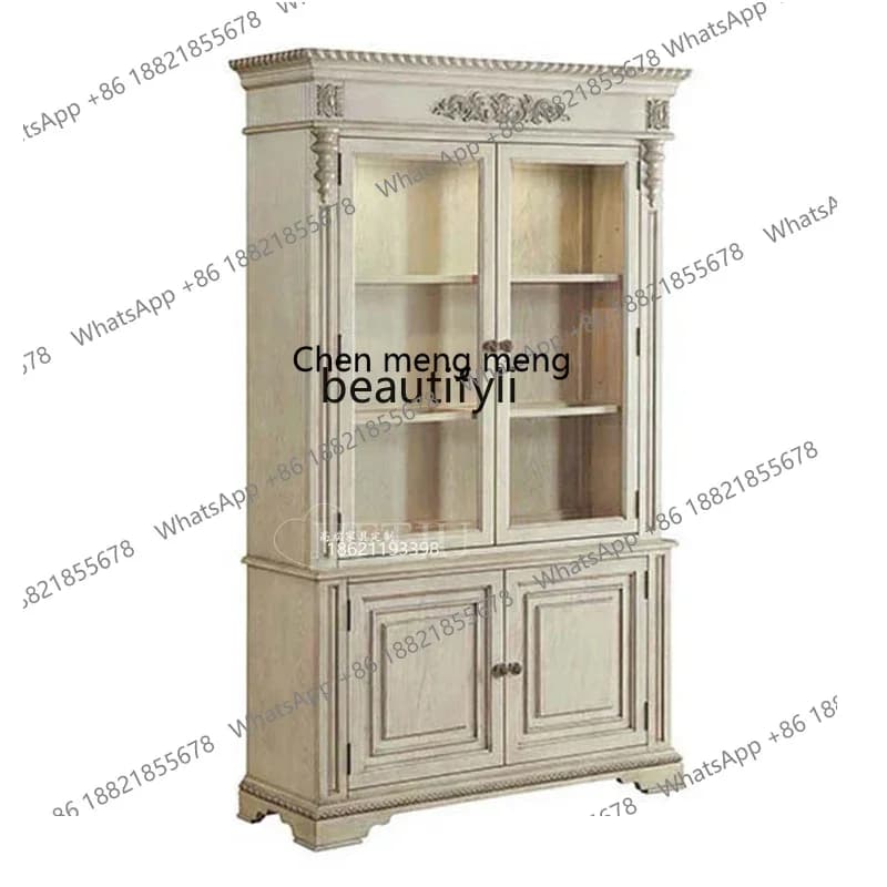 cc182American solid wood bookcase, living room glass door, dining side cabinet, French retro wine cabinet villa European R