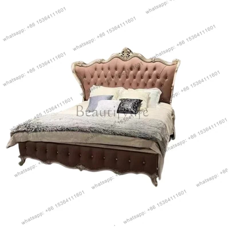 FGD33Genuine Leather High End Bed Design European Luxury Quality Confortable Bed Fashionable Solid Wood Master Bedroom Lit Furni