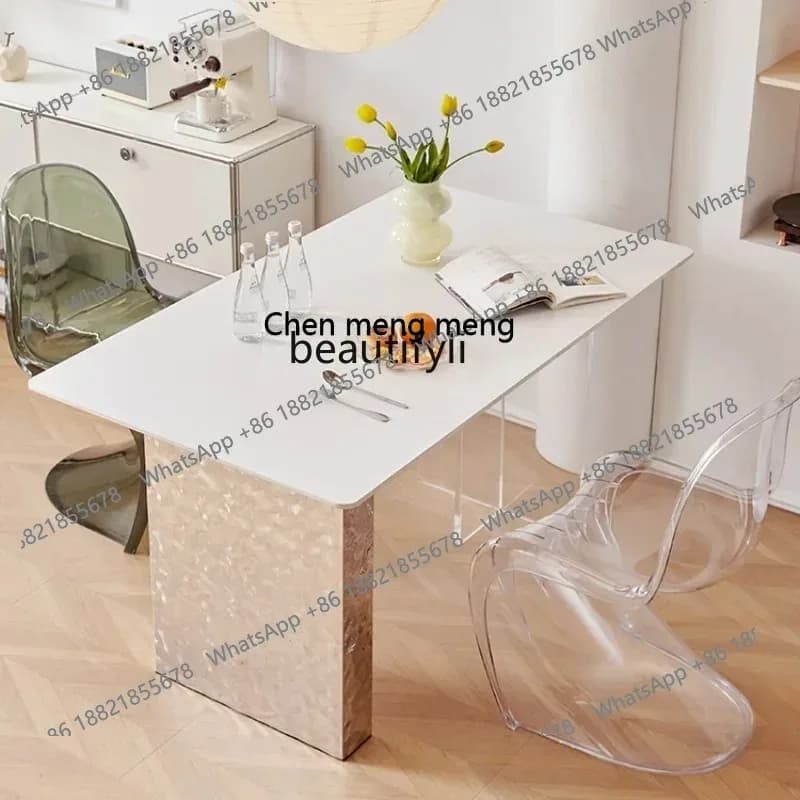 new Suspended Dining Table Stainless Steel Stone Plate Household Acrylic Cream Style Rectangular Dining Table ss 8617