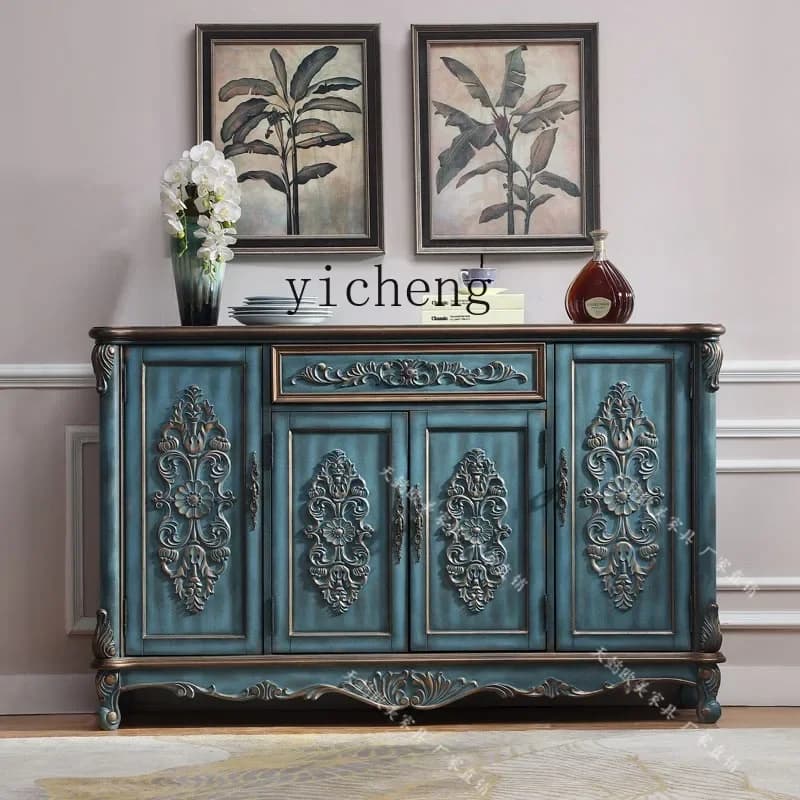 a2 Shoe Cabinet Large Capacity American Solid Wood Frame Living Room Carved Display Sideboard Cabinet
