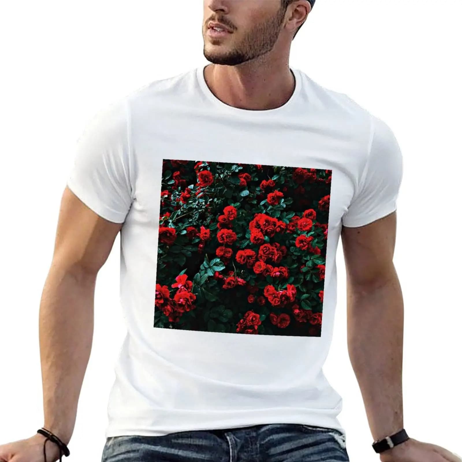 Red rose - flowers T-Shirt graphics Man t-shirt heavy weight t shirts for men