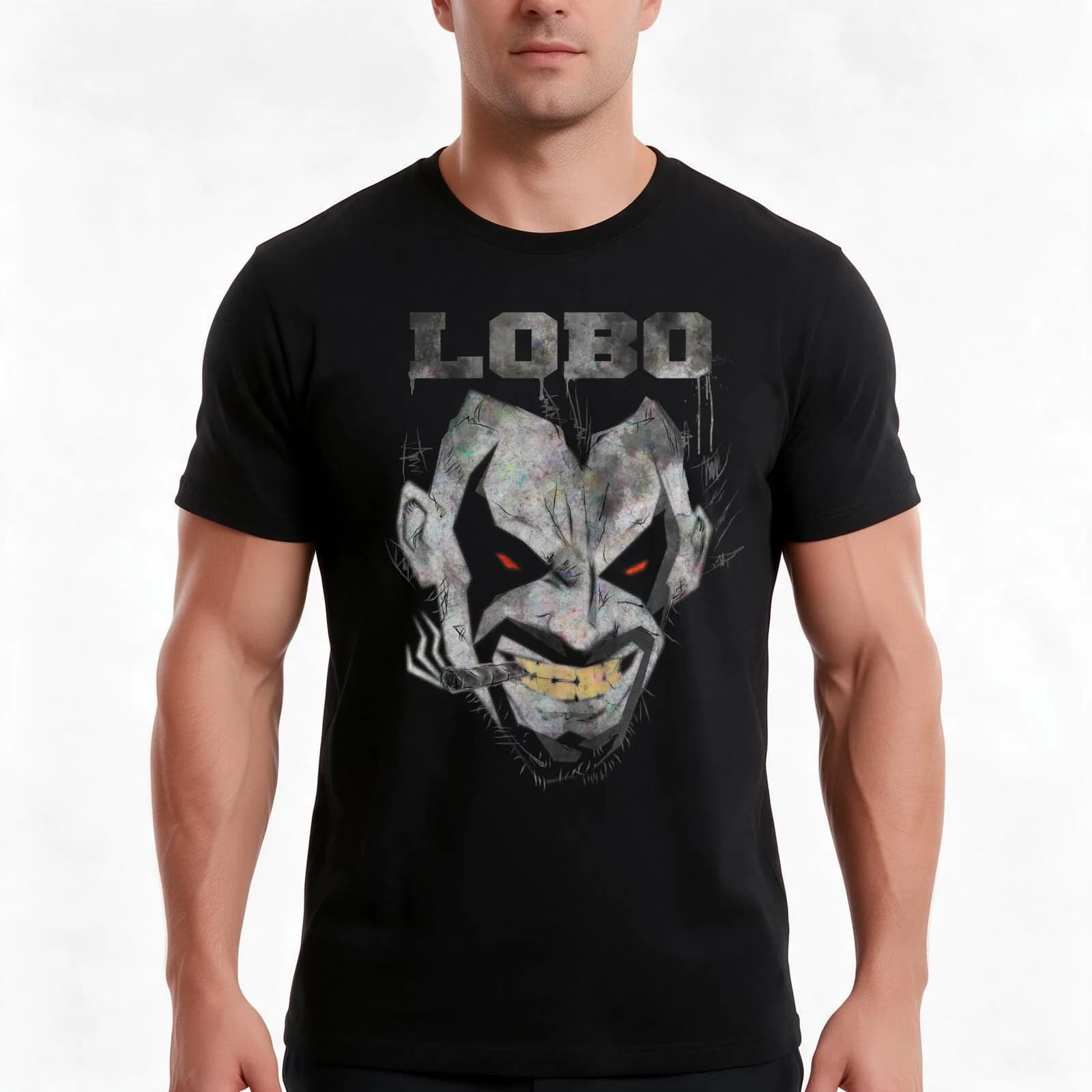 Lobo Halftone T-Shirt, Summer Casual Cotton Tee, Oversized Streetwear Tops, Vintage Graphic Print, Loose Fit Short Sleeve