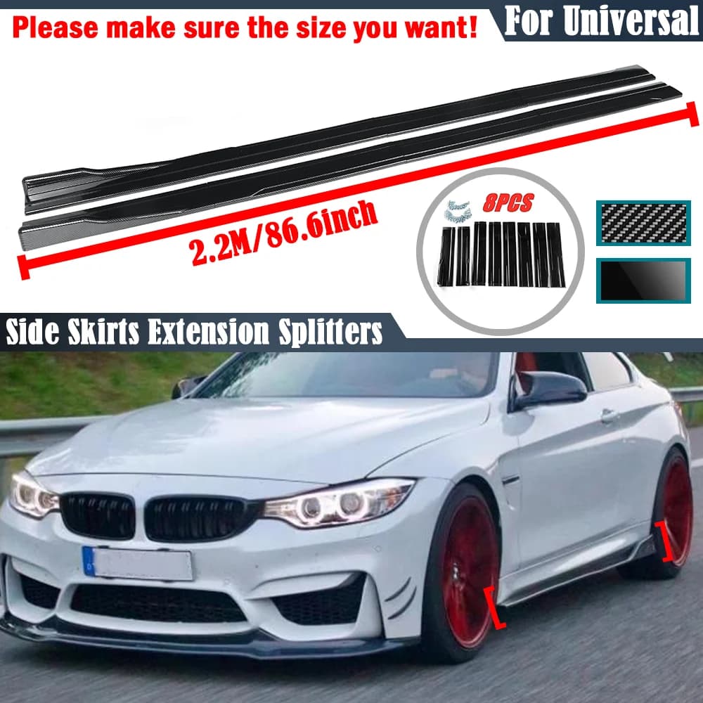 2.2M Universal Car Side Skirts Extension Rocker Panels Lip Bumper Personality Modification For BMW 2 3 5 Series E46 E90 F10 F20