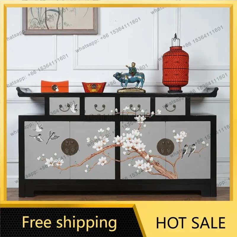XX. New Chinese furniture painted dining side cabinet, living room elm storage decorative cabinet