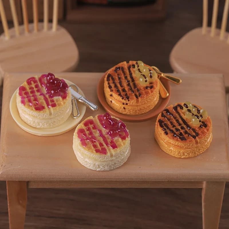3pcs Mini Waffle Jam Cake Resin Model Dollhouse Bakery Shop Miniature Simulation Food Decoration Photography Prop Home Decor