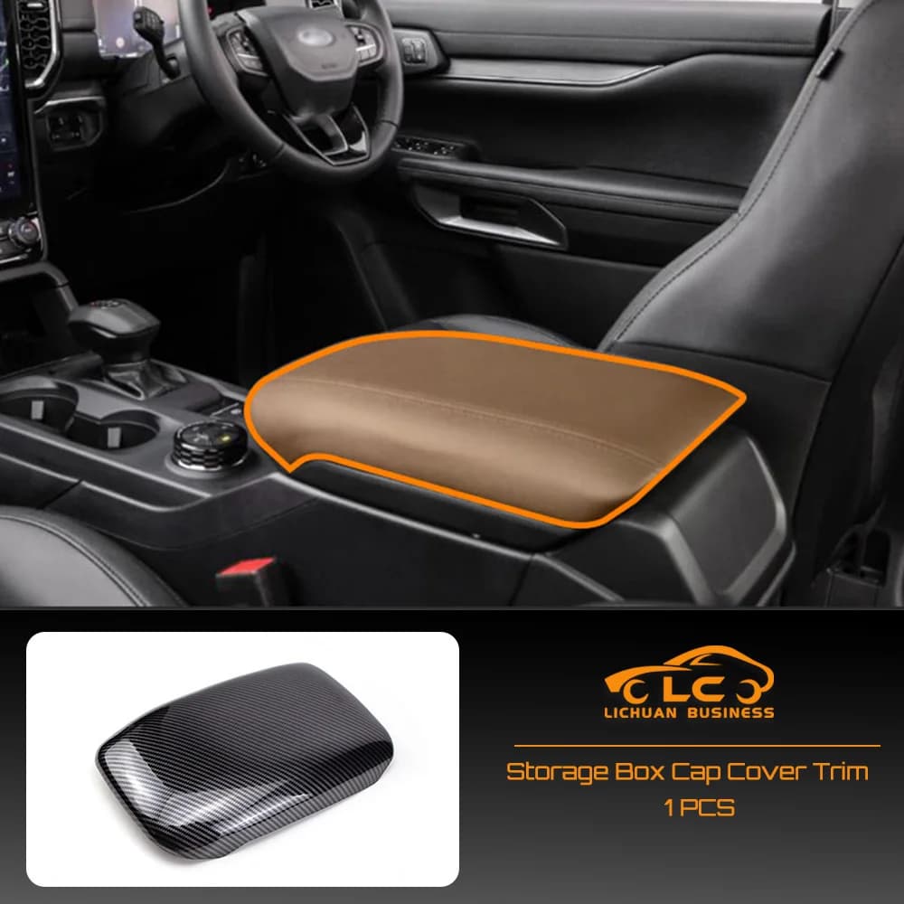 1pc ABS Storage Box Cap Cover Trim Carbon Fiber Color for Ford Ranger Everest Raptor 2023