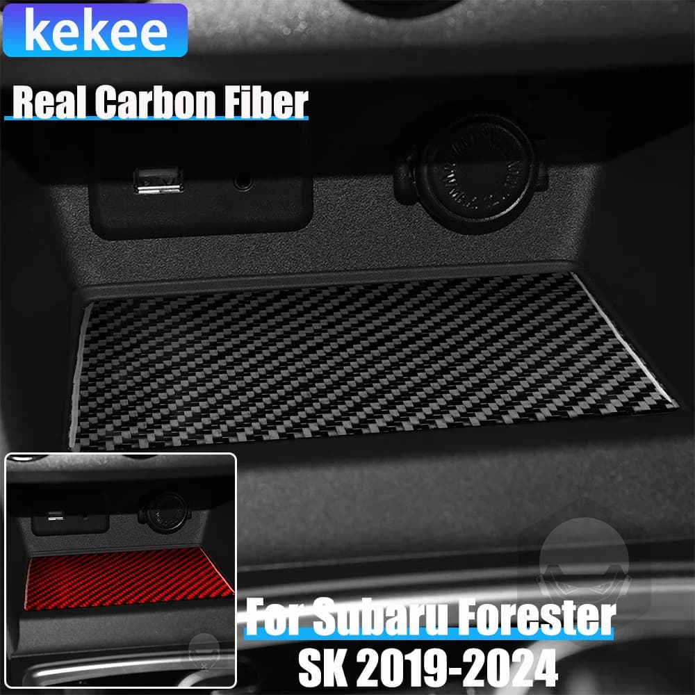 Real Carbon Fiber Car Accessories Gear Storage Trim Cover Soft Sticker For Subaru Forester SK 2019 2020 2021 2022 2023 2024
