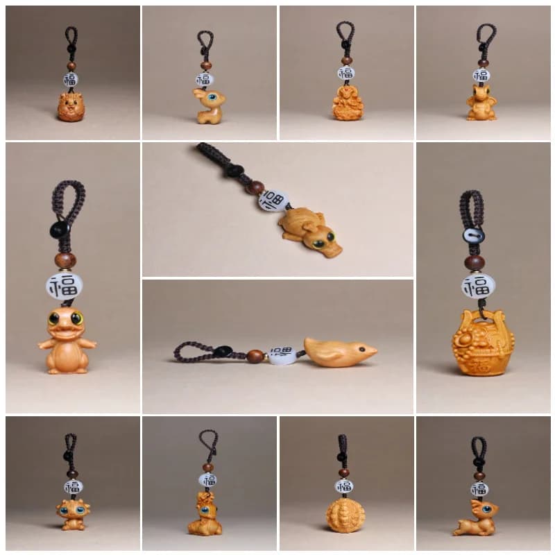 Cypress Wood Cute Healing Animal Pendant Creative Chinese Style Bag Hanging Decor Small Gift Accessory