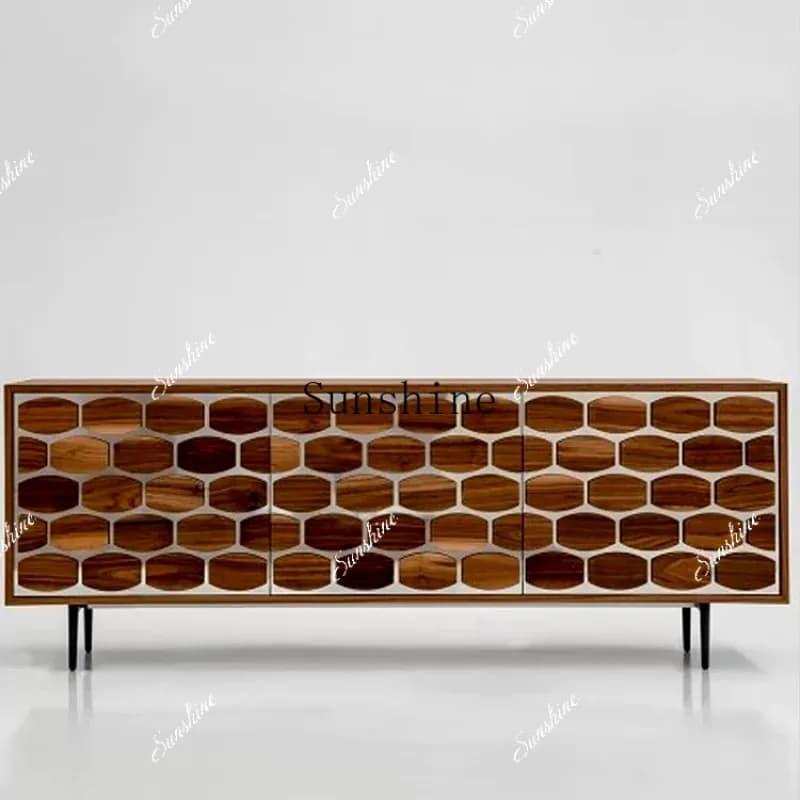 Italian light luxury solid wood wall-to-wall TV cabinet modern simple high-end sideboard   FT