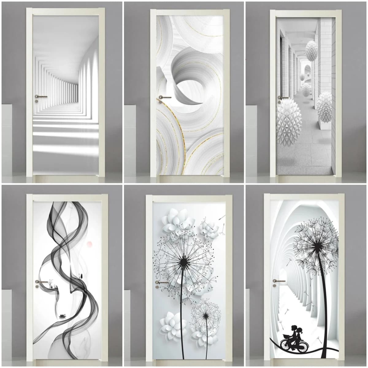Self-Adhesive PVC Wallpaper Modern Abstract Geometric Door Sticker Living Room Creative Art Door Poster Waterproof Stickers