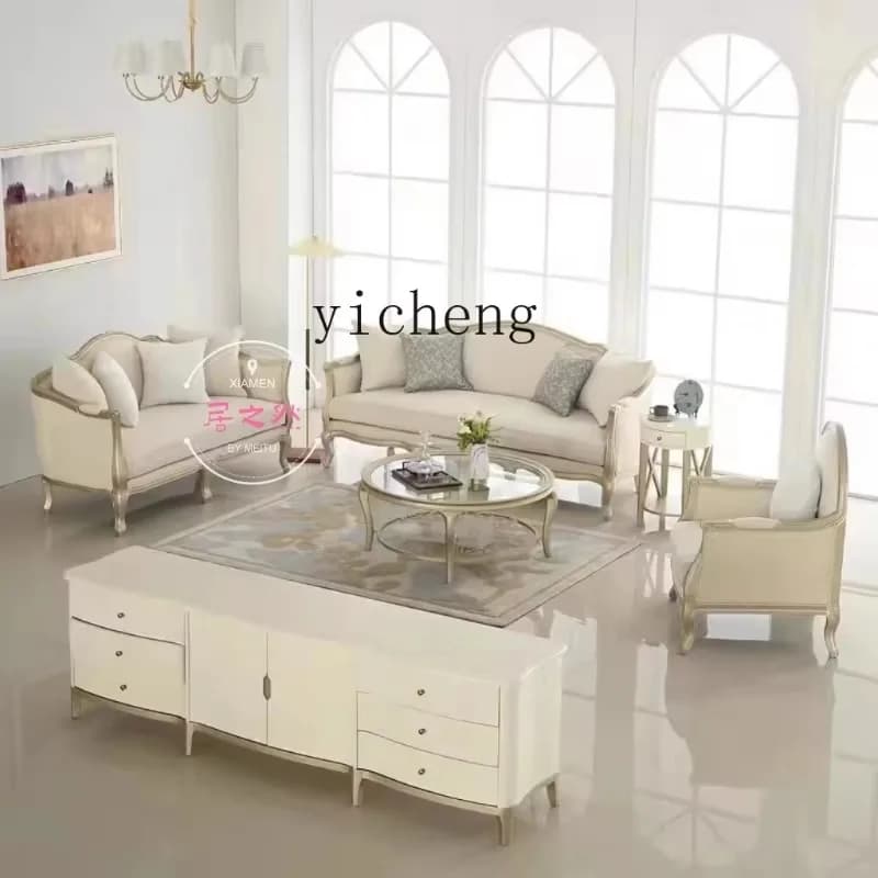 Sa-1  Solid Wood Sofa Light Luxury Small Apartment Three-Person Living Room Home Residential Fabric Sofa