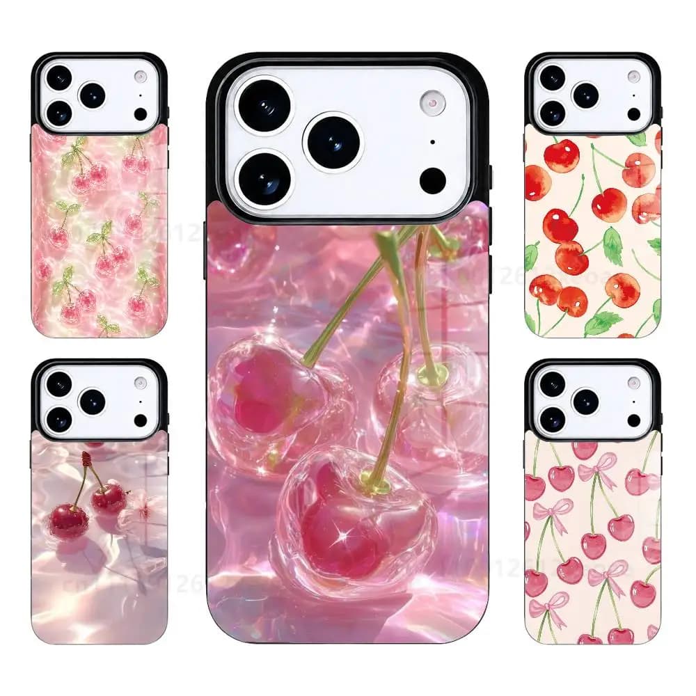 Cute pink Cherry Phone Case For iPhone 17 Air 16 15 14 13 12 11 Pro PROMax Plus Mini Magsafes Wireless Charging Cover