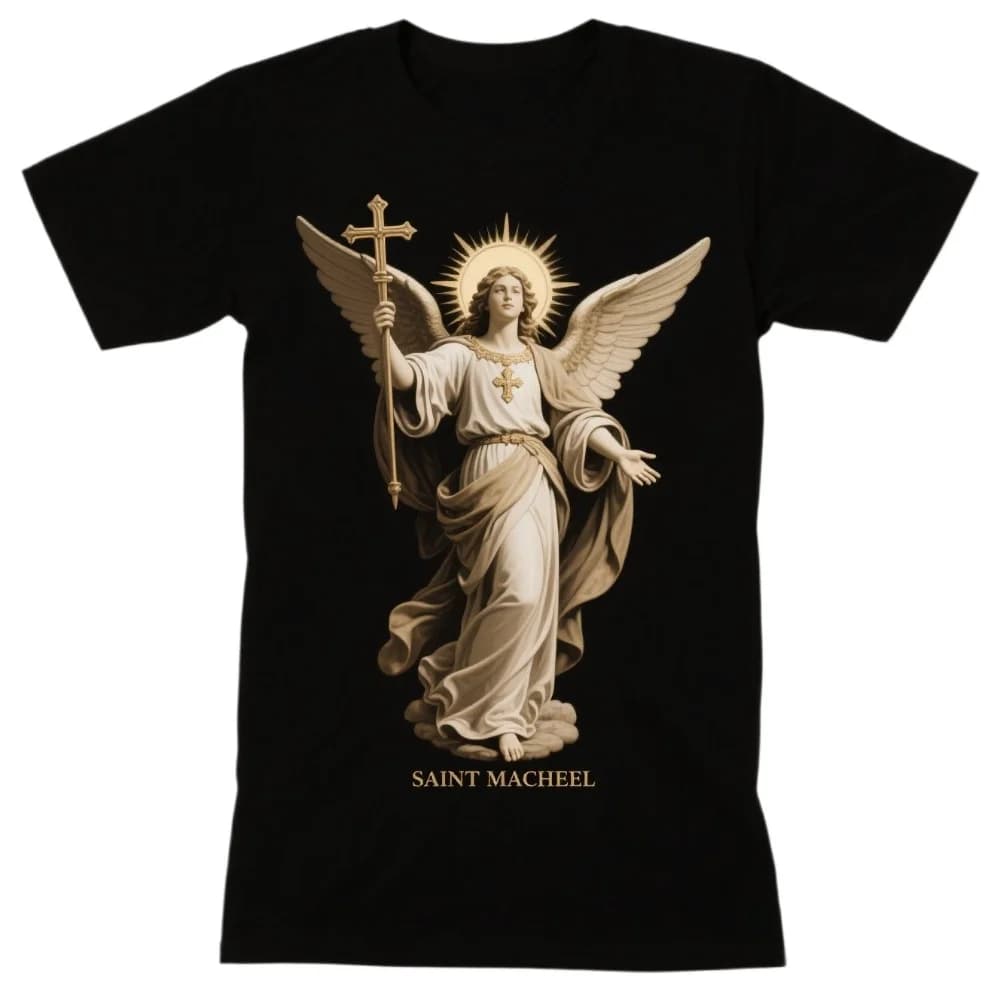 Saint Michael The Archangel Christian Catolic T Shirt. 100% Cotton Short Sleeve O-Neck Casual T-shirts Loose Top New Size S-3XL
