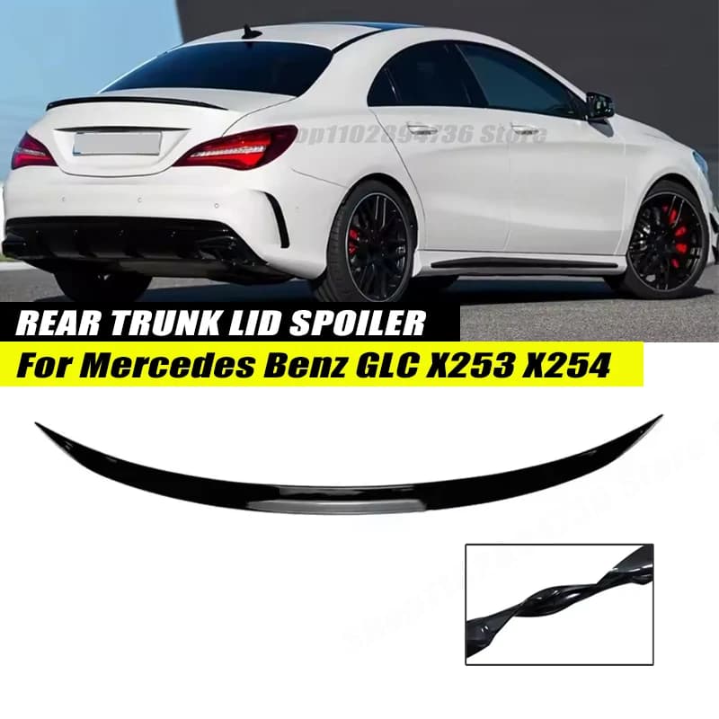 120CM Gloss Black Soft Rubber Rear Trunk Spoiler Lip Splitter 5D Carbon Look For Mercedes Benz GLC X253 X254 2015-2026