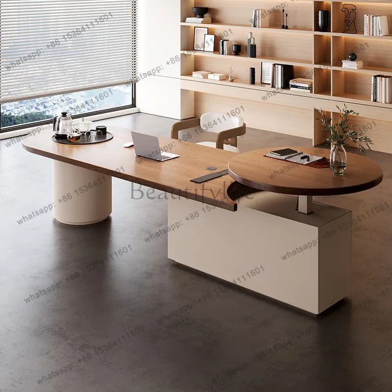 Simple Solid Wood Oval Lifting Office Conference Table Horizontal Large Board Light Luxury