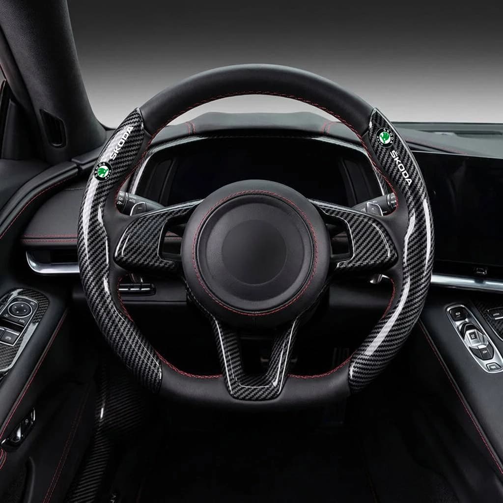 For Skoda VRS Octavia Citigo Kamiq Karoq Kodiaq Scala Yeti Fabia Superb Rppmster Car Carbon Fiber Texture Steering Wheel Cover