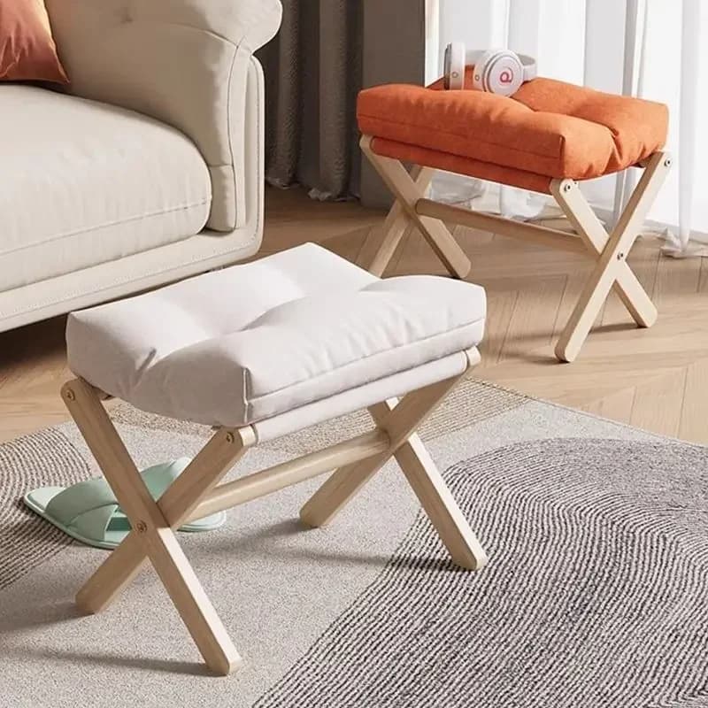 Foldable Solid Wood Footstool | Removable & Washable Cushion | Multi-Purpose Sofa Foot Rest for Living Room And Office
