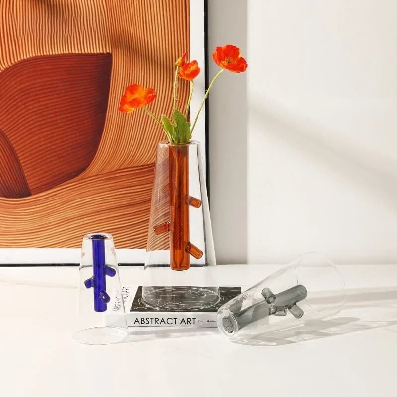 Nordic, creative colorful multi-branch glass vase, model room restaurant wine cabinet decoration ornament