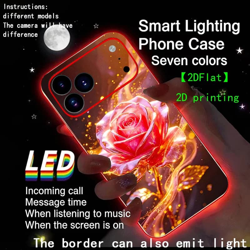 New Transparent Flashing Border Light Phone Case For iPhone 18 17 Pro Max 16 Plus 15 14 13 LED Fashionable Protective Glass Case