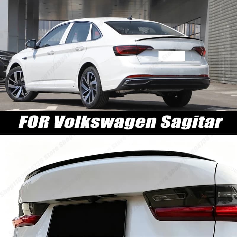 Glossy Black Soft Rubber Universal Rear Trunk Spoiler 5D Carbon Look Tail Wing Fit For Volkswagen Sagitar Sedan Car Accessories