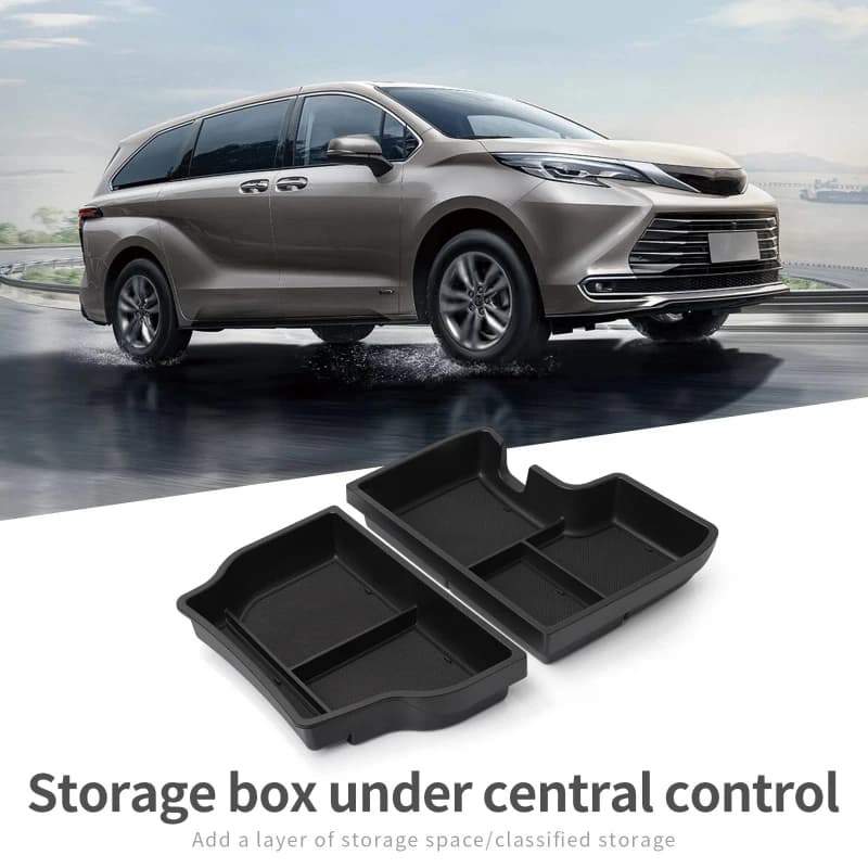 for Toyota Sienna 2021-2025 Center Console Lower Storage Box Car Tray TPE Organizers Accessories Tidying Black