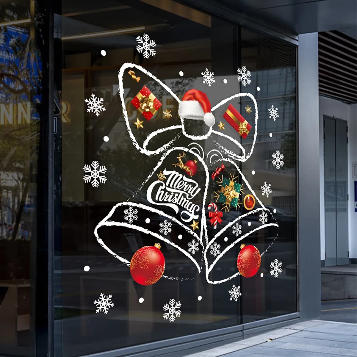 Glossy Transparent Waterproof UV Resistant Christmas Decorative Window Door Stickers Creative Glass Bells for Wall-mounted Mall