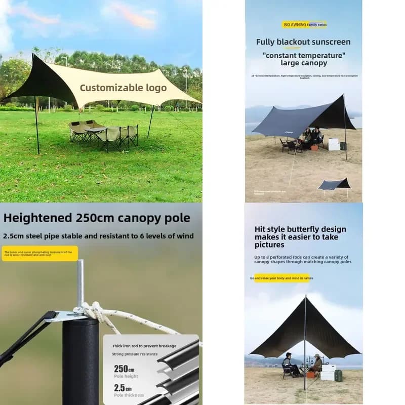 Heavy Double Layer Three-Season Sun Shade Canopy Tent 210D Oxford PU3000 Silver Glue UV Rain Protection Folding Outdoor