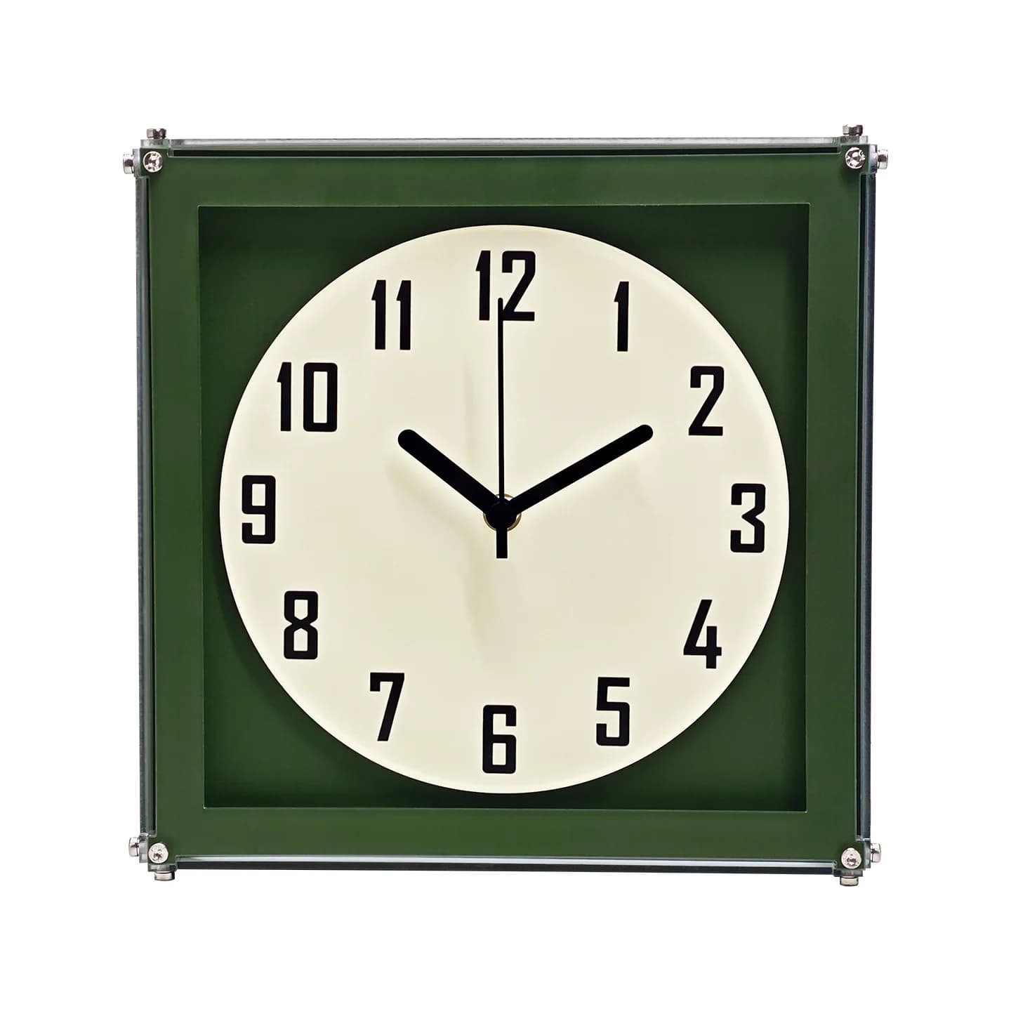 Simple, unique and creative white clock face quartz clock, military green single-faced clock, no hole for mounting.