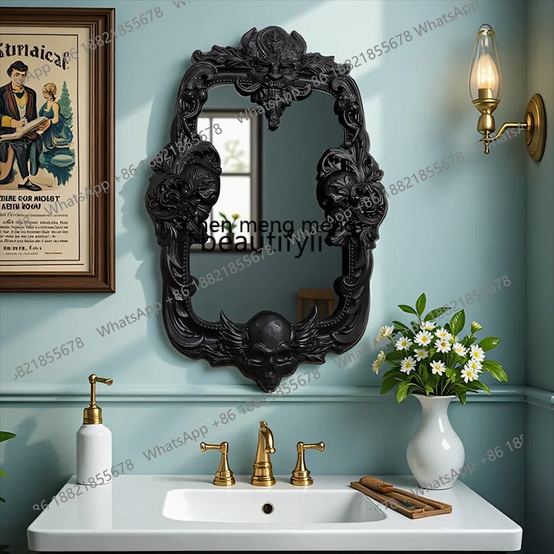 Wabi-Sabi Style Classical Bathroom Mirror Dark Style Living Room Dining Room Fireplace Decorative Mirror French Style