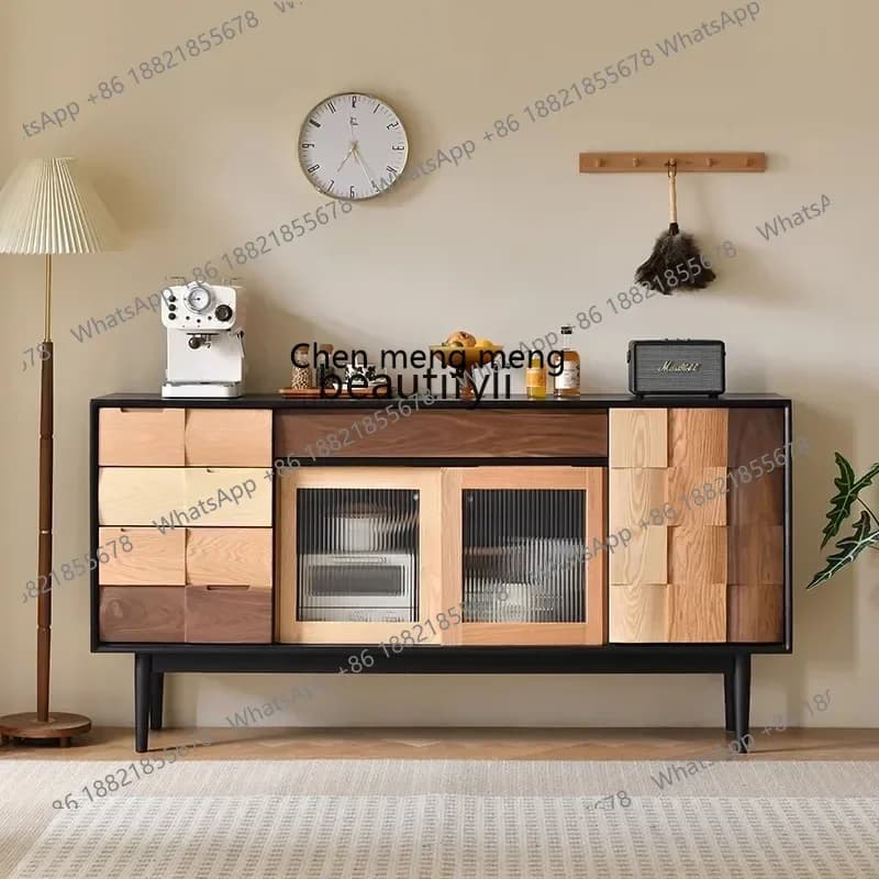 CC182Nordic solid wood dining side cabinet creativity, color matching porch cabinet, black light French living room, locker R