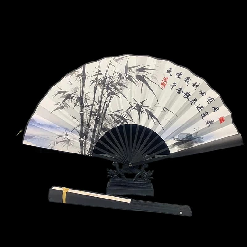 Li Bai Poems Folding Fan for Man Creative Cloth Dancing Fans Special Chinese Style Shooting Props Stage Performance Hand Fans