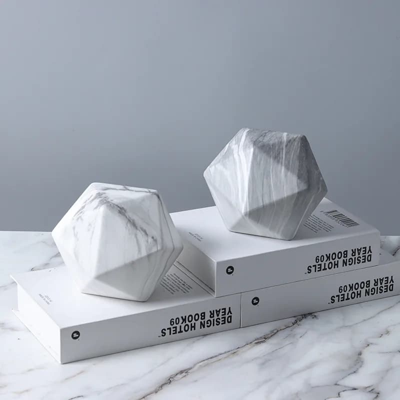 Geometric Polyhedral Ceramic Crafts, Marble Square Gold and Stone Decorative Dolls, Home Decorations